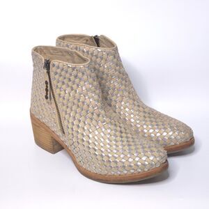 KELSEY DAGGER BROOKLYN Anthropologie Grove Metallic Woven Ankle Booties Sz 8